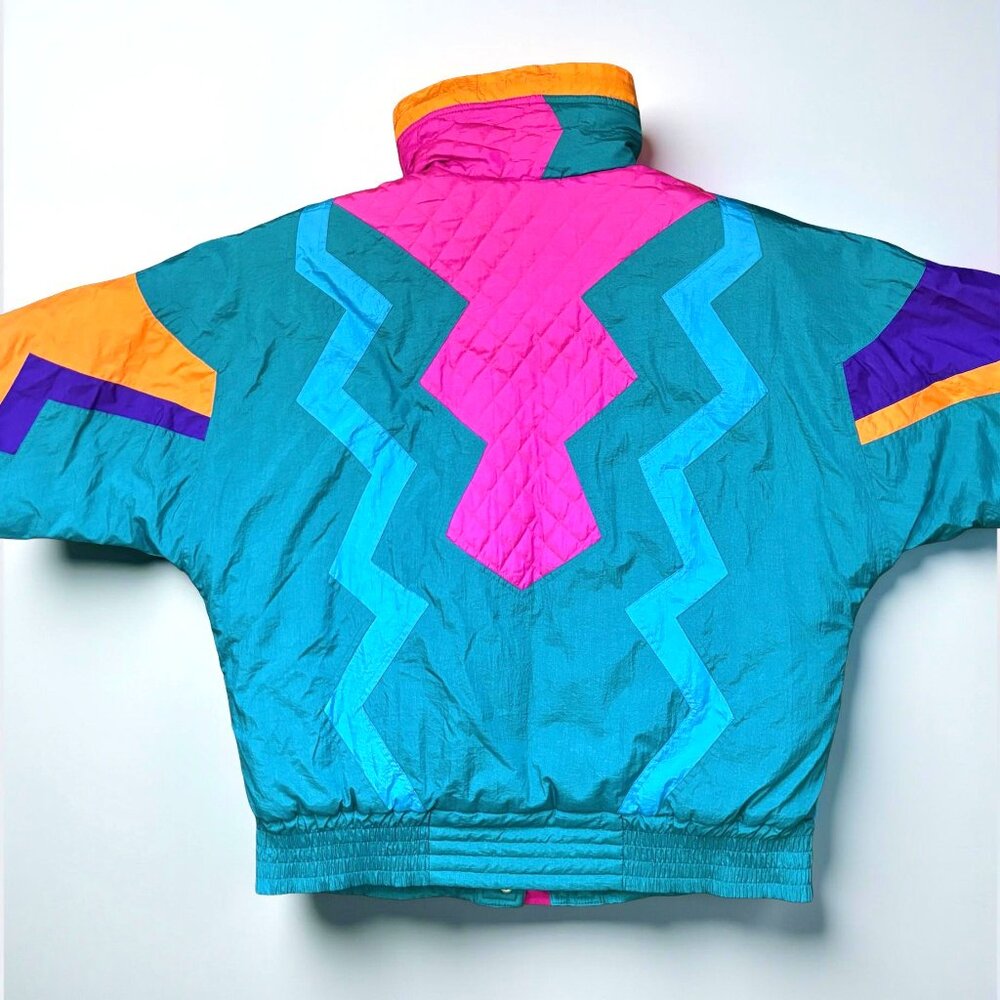 RARE Izzi Vintage Retro 80s/90s Neon Colorblock Ski Jacket, Size Medium - Picture 6 of 9